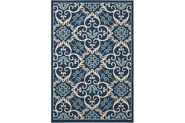 Caribbean Outdoor Navy Blue and White 5'x8' Area Rug